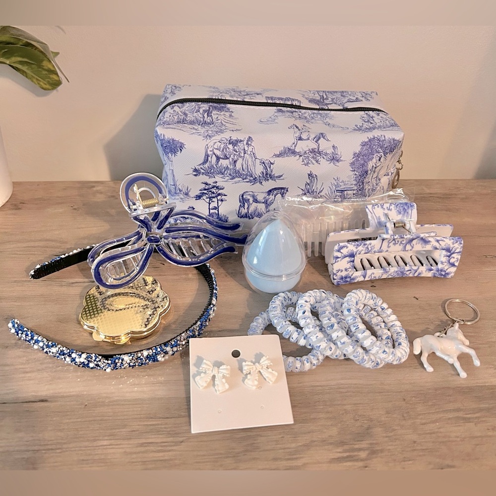 NWOT Cosmetic Bag Filled with New Accessories - Vintage Porcelain Horse Figure